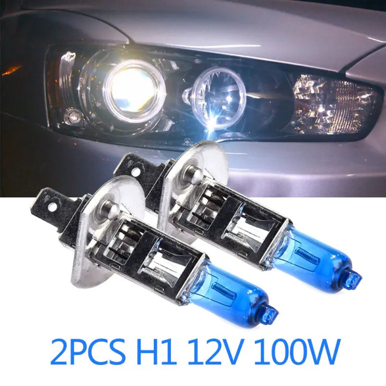 2Pcs H1 12V 100W Halogen Headlight Bulbs – White 4300K Super Bright