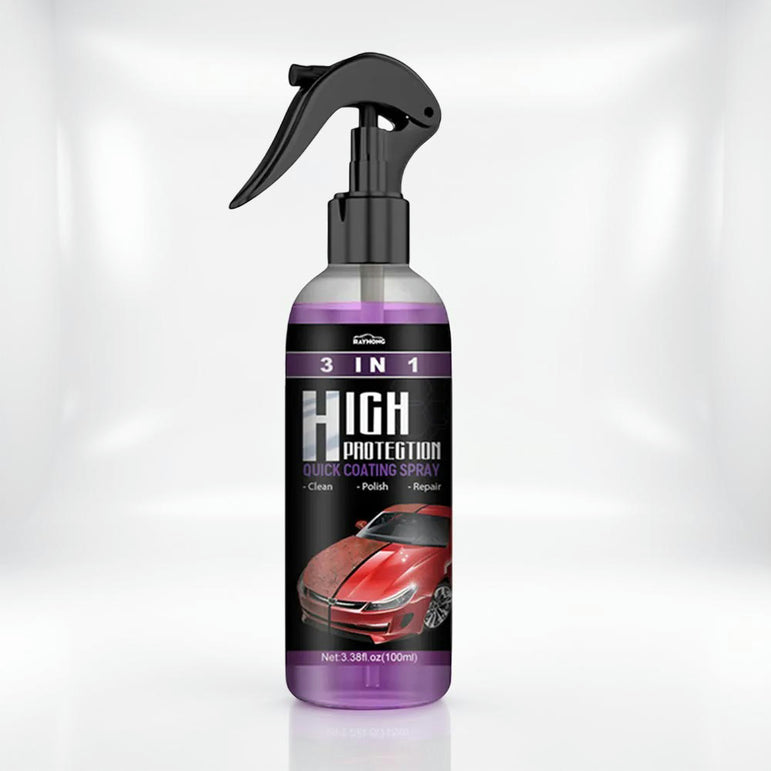 Car care spray bottle with 'High Protection' label on a white background
