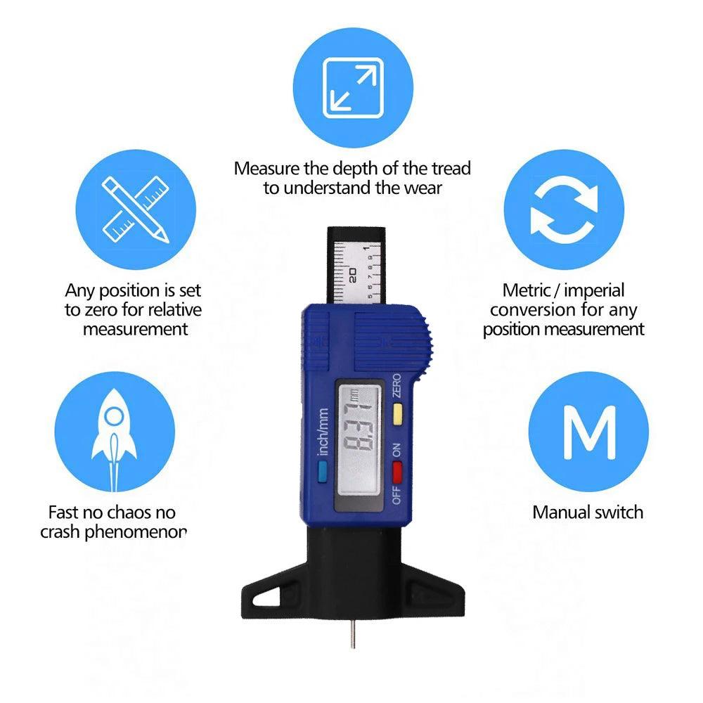 Digital tire profile measuring tool, LCD, mm/ inch, ABS, Portable