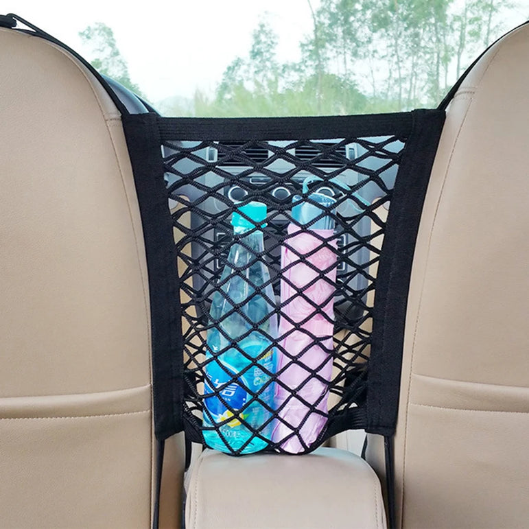 Pet Car Barrier – Mesh Back Seat Guard with Storage