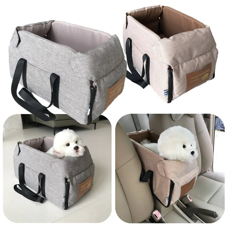 Portable Dog Car Seat Bed & Carrier – Console Travel Safety for Small Pets