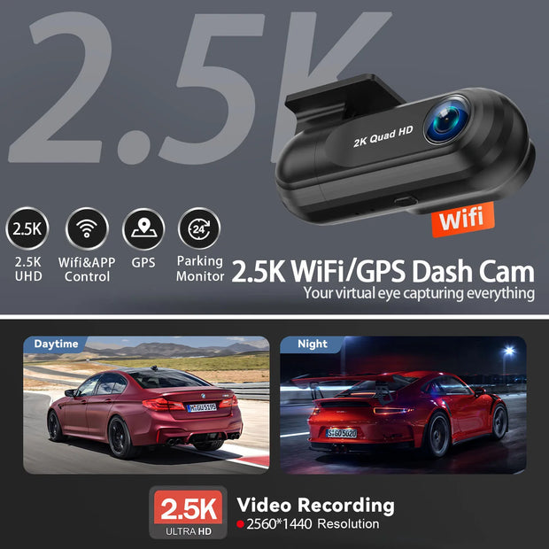 Dash Cam 2.5K con WiFi e GPS