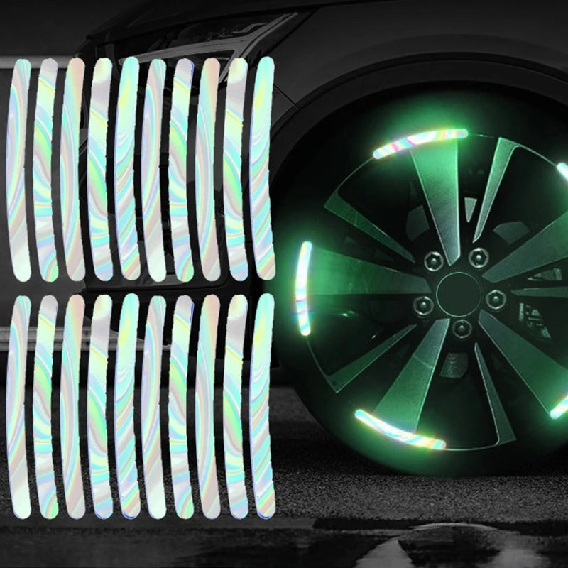 20 pezzi di adesivi riflettenti per mozzi ruota auto, cerchi pneumatici, strisce riflettenti luminose per la guida notturna, adesivi per ruote auto, bici e moto