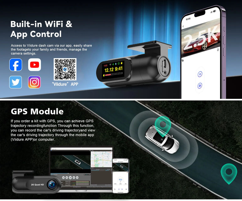 2,5K-Dashcam mit WLAN und GPS