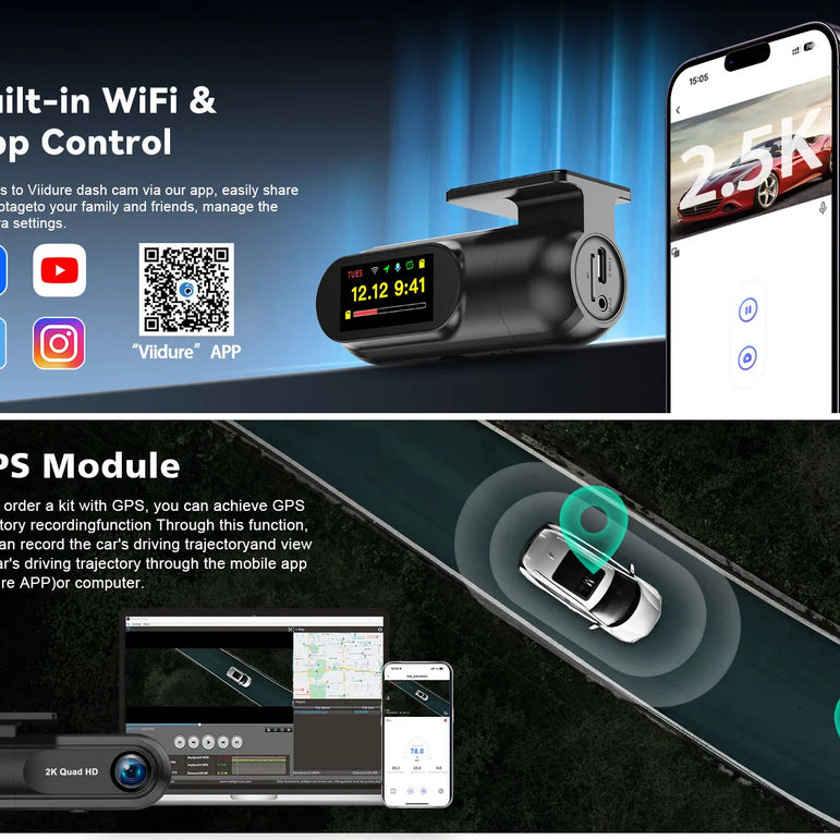Dash Cam 2.5K con WiFi e GPS