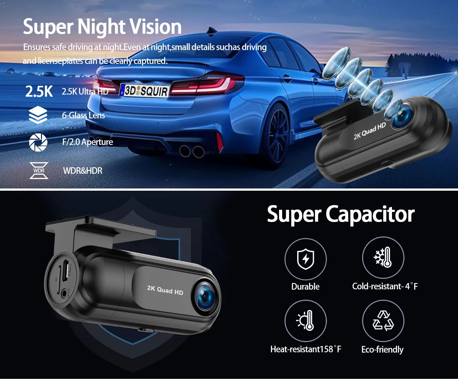 2,5K-Dashcam mit WLAN und GPS