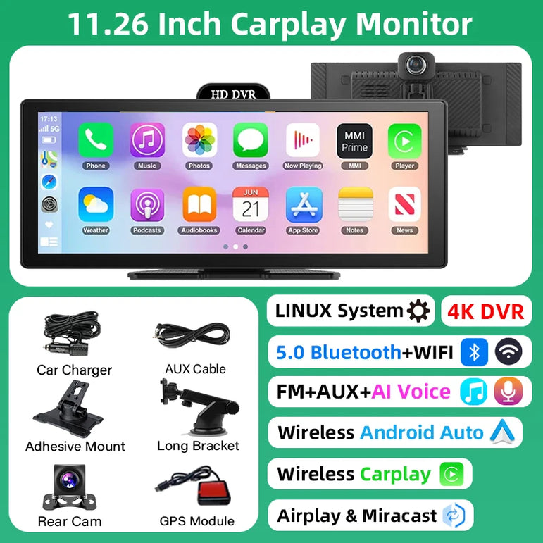 Dash Cam 4K con CarPlay wireless e Android Auto