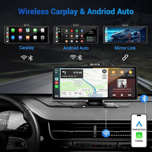 4K Dash Cam with Wireless CarPlay & Android Auto