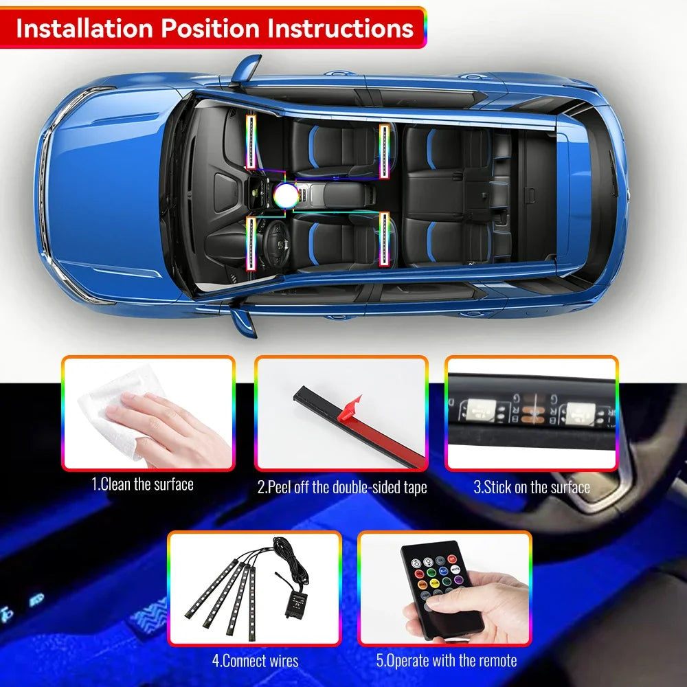 RGB LED Car Interior Ambient Lights