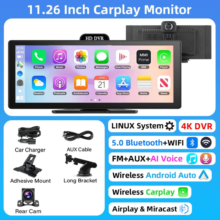 Dash Cam 4K con CarPlay wireless e Android Auto