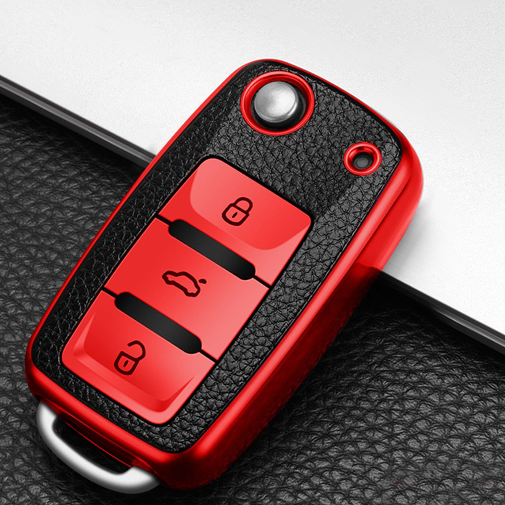 Leather Car Key Cover Case for Volkswagen / Beetle / Skoda / Jetta