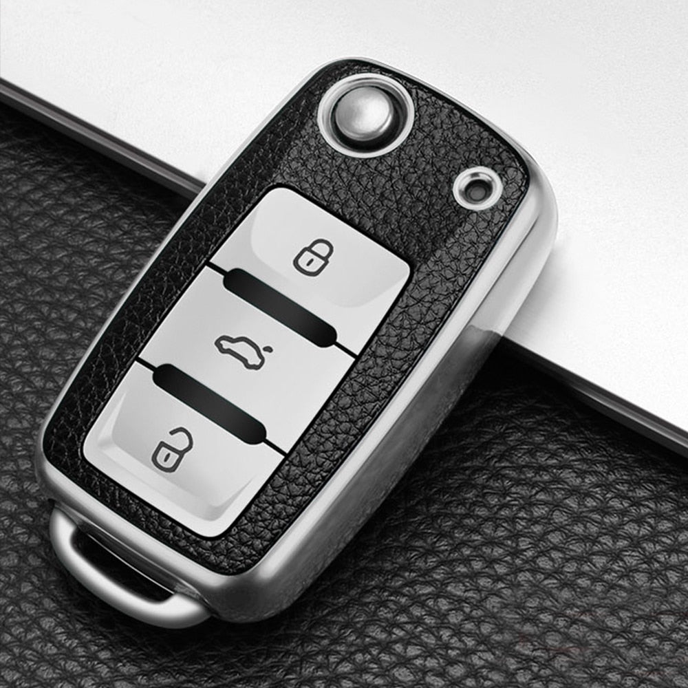 Leather Car Key Cover Case for Volkswagen / Beetle / Skoda / Jetta