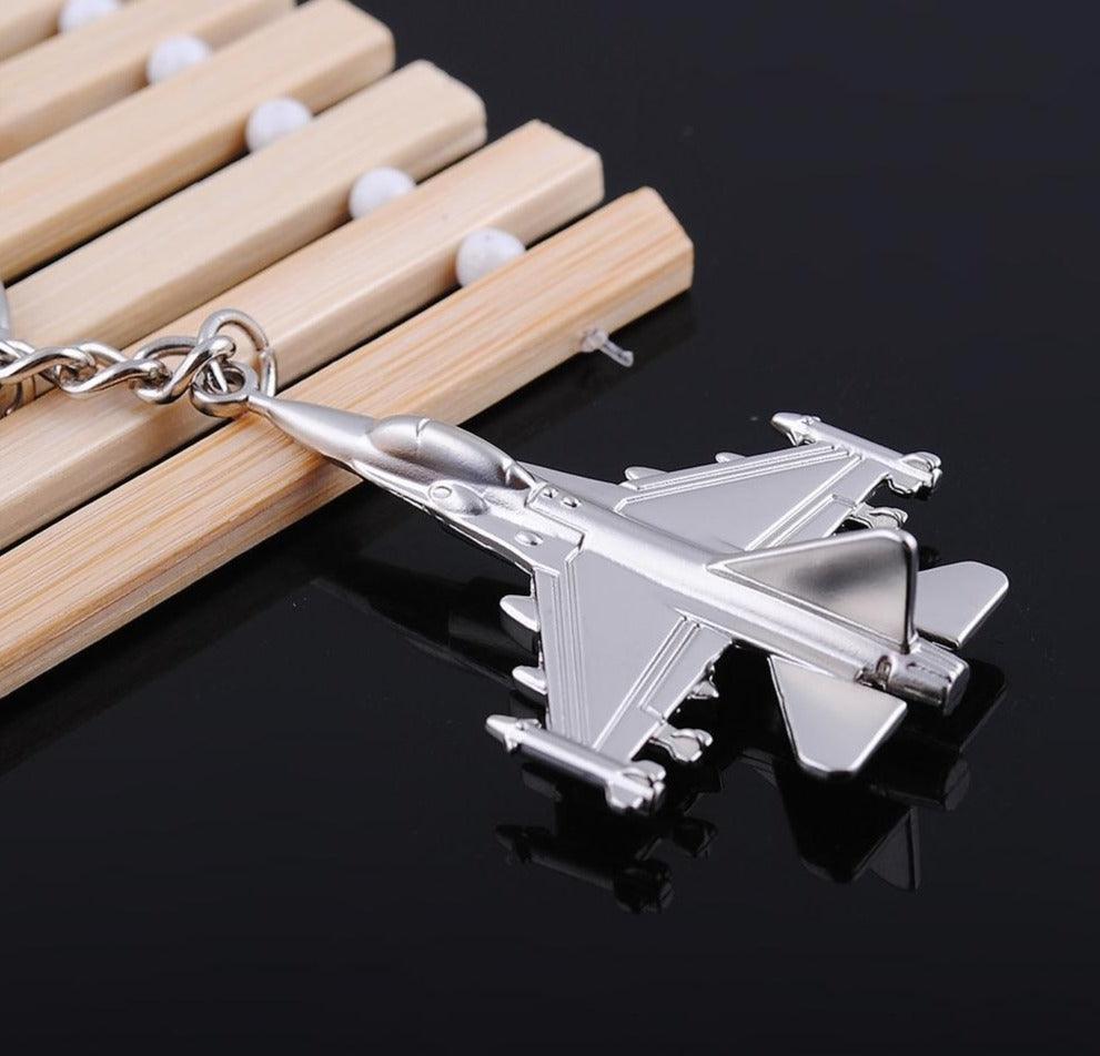 Metal keychain in the shape of an F16 airplane - One Beast Garage