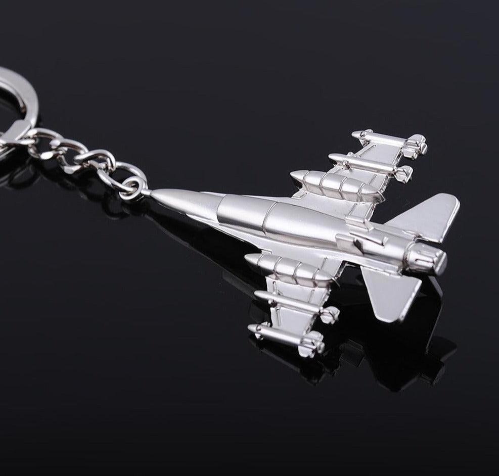 Metal keychain in the shape of an F16 airplane - One Beast Garage