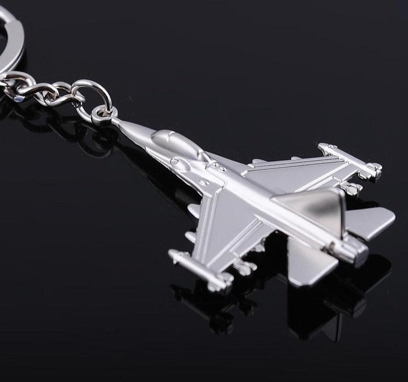 Metal keychain in the shape of an F16 airplane - One Beast Garage