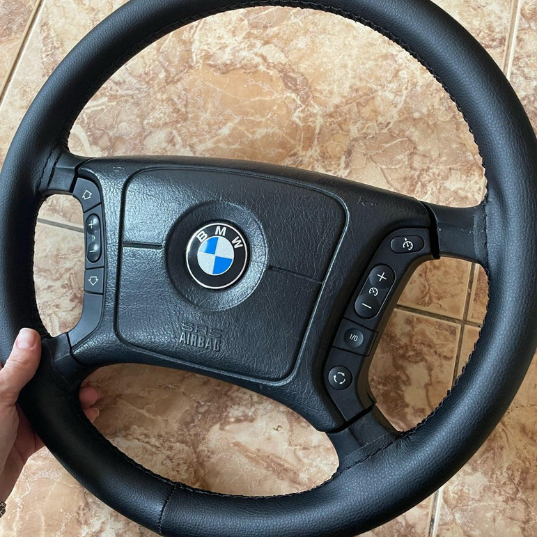 Premium Perforated Black Natural Leather Steering Wheel Cover - One Beast Garage
