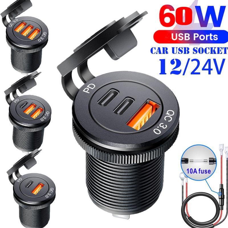 USB Socket - MOTO/CAR/Truck/Boat/Atv - Car Charger - One Beast Garage