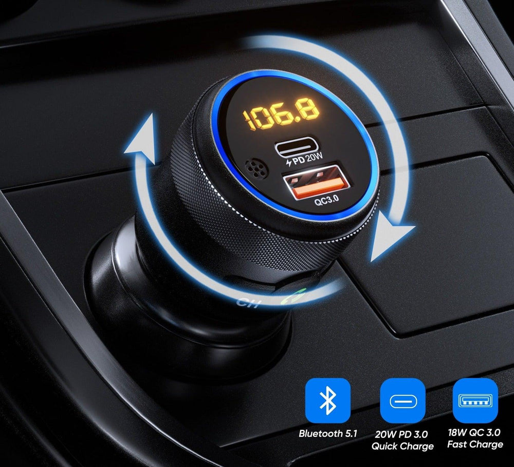 Car FM modulator - Bluetooth 5.1 with Type-C PD 20W - One Beast Garage